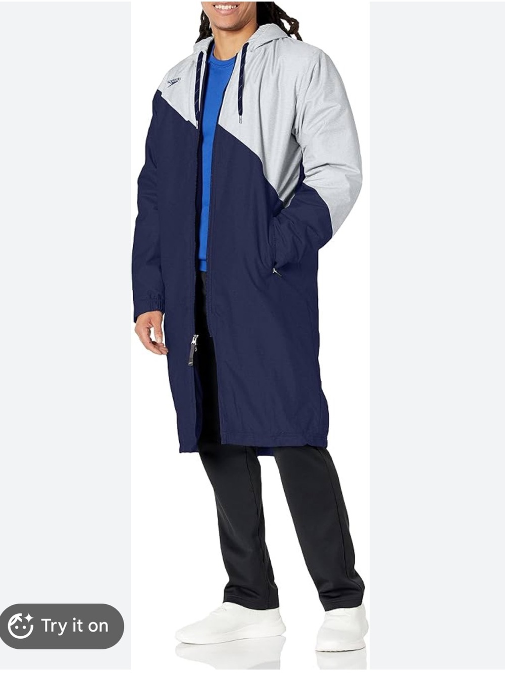 navy blue and gray Speedo swim parka fleece-lined interior sz small
